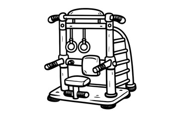 Fototapeta premium Doodle Pull-Up Station. Doodle-style vector icon of a compact station fully transformed into a pull-up bar, sturdy but cute look,