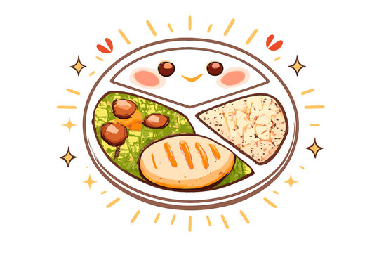 Smart Plate Doodle. Doodle-style vector icon of a smart plate confirming optimal portion size, edge lights forming a friendly halo