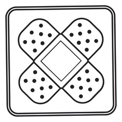 Bandage Emblem: A minimalist design showcases a crossed bandage within a square frame, symbolizing first aid and care.