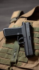 Close-Up of Empty Holster with Handgun Strapped onto Tactical Gear