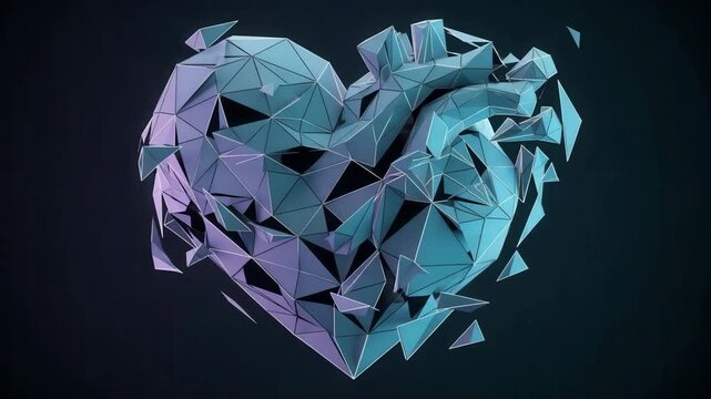 Abstract Polyhedral Heart Shape Design 3D Rendering Digital Artwork Geometric Pattern