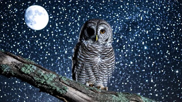A Barred Owl Sleeps Under a Starry Night Sky