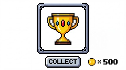 Pixel Art Trophy Icon for Game Achievement or Reward Grunge Paper Tapes