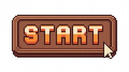 Retro Pixel Art Start Button for Classic Video Games and Digital Interfaces Grunge Paper Tapes
