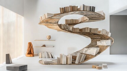 Modern Interior with Winding Cityscape Sculpture