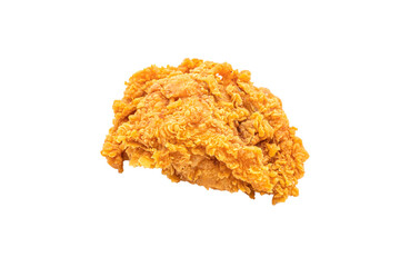A perfectly fried chicken piece showcasing its crispy golden-brown breading and delicious texture isolated on transparent background