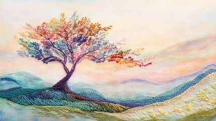 Dreamlike Artistic Tree Landscape in Soft Pastel Hues