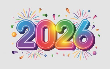 A Celebratory 2026 illustration with colorful fireworks and confetti perfect for New Years Eve or festive events