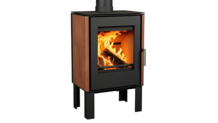 Modern wood burning stove isolated on transparent background