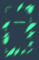 Abstract vector torn halftone fluid wavy rectangle frame. Scratched dotted pop art dynamic frame.