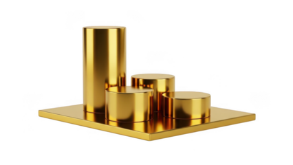 Golden cylinders on square base isolated on transparent background