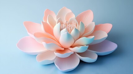 Delicate Pastel Lotus Bloom Craft on Serene Blue Background &ndash; Artistic Floral Design