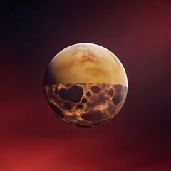 A digital illustration of a planet with a cratered surface in space