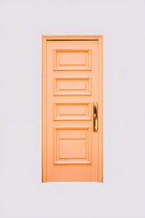 A peach-colored door with a gold handle on a white background