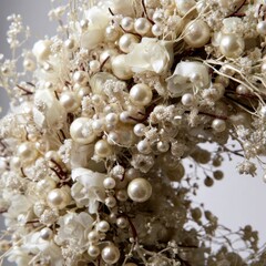 Elegant white floral wreath adorned with pearls and delicate blossoms