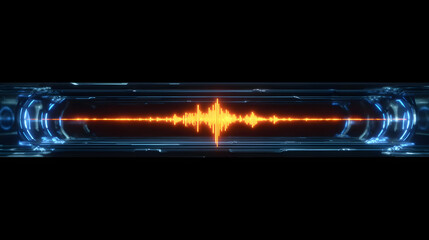 Vibrant glowing orange sound wave across a dark futuristic screen with neon blue energy coils
