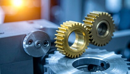 Intricate Gear Mechanism: A close-up view highlights the intricate interplay of gears, emphasizing mechanical precision and industrial ingenuity. 