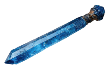 Fantasy wizard wand with glowing crystal placed on bright white backdrop isolated on transparent background