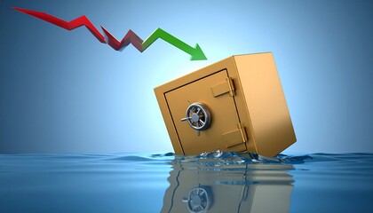 Financial Crisis: A visual metaphor depicting the instability of the financial markets, with a sinking safe and downward-trending graph. Symbolizing economic uncertainty and risk.