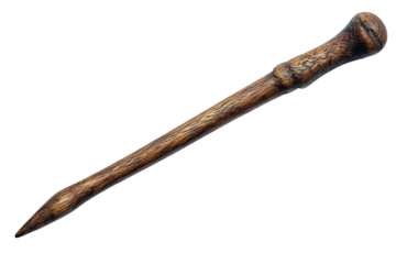 Simple wooden pointer stick on bright white surface isolated on transparent background