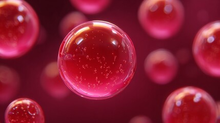 Close-up of vibrant red, translucent spheres with reflective surface 