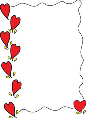 Hand Drawn Red Hearts Border with Wavy Line Frame for Creative Romantic Greeting Card and Valentine Day Invitation Background Layout