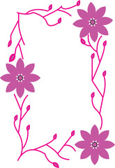 Beautiful Hand Drawn Purple Floral Border with Pink Vines and Leaves for Elegant Wedding Invitation and Greeting Card Background