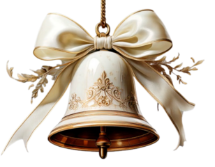 sparent PNG image of a delicate white bell with a flowing ribbon, ideal for graphic designers and crafters. Use this versatile asset to add a touch of whimsy to your transparent background png 