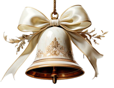 sparent PNG image of a delicate white bell with a flowing ribbon, ideal for graphic designers and crafters. Use this versatile asset to add a touch of whimsy to your transparent background png 