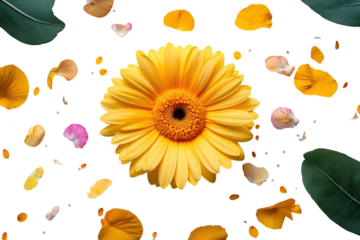 Vibrant yellow tulip spring flower on neutral white backdrop isolated on transparent background