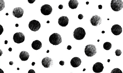 A black and white image featuring a pattern of various sized black dots on a white background creating a visually striking design