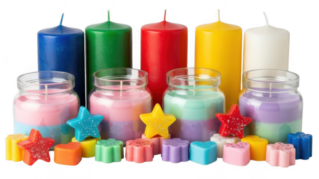 Colorful candles and wax melts isolated on transparent background - Powered by Adobe