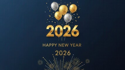 Happy new year 2026 background with elegant gold and silver balloons