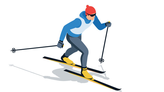 Isometric cross-country skiing: winter sport enthusiast in action
