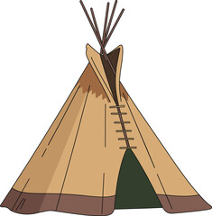 Traditional native teepee illustration, indigenous tipi tent shelter, cultural heritage dwelling, camping housing design, cartoon vector artwork, isolated white background © Hey there