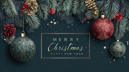 Merry Christmas and Happy New Year 2026 greeting card set with elegant festive elements