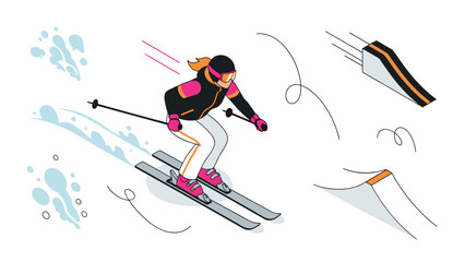 Dynamic skier in motion: vibrant winter sports minimalist art