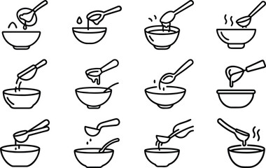 Minimal Food and Kitchen Line Art Icon Set, Grocery Cooking and Bakery Outline Icons Collection, Editable Black and White Vector Style Symbols for Apps, Websites, UI Design and Branding