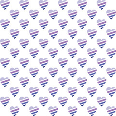 Pattern created from diagonally striped  neon lavender, purple and blue hearts on a transparent background