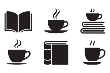 Obraz premium Reading concept book and coffee cup black silhouette 