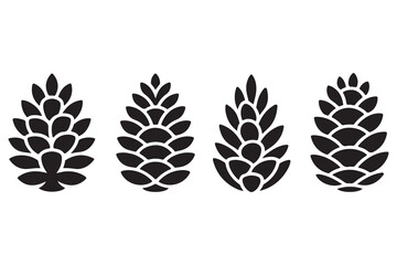 Pine cone silhouette set in black and white background
