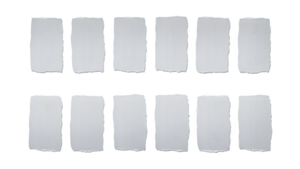 A collection of 12 white rectangular objects arranged in two rows on a black background