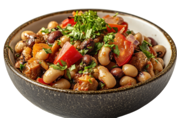 Colorful hearty bean stew black eyed peas fresh tomatoes bell peppers on transparent background