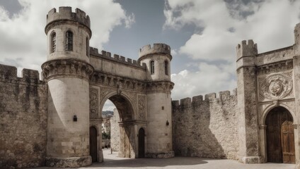 Impressive Stone Gatehouse of the Castillo de la Mota in Spain.