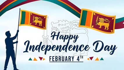 Sri lanka independence day celebration with national flags and rainbow