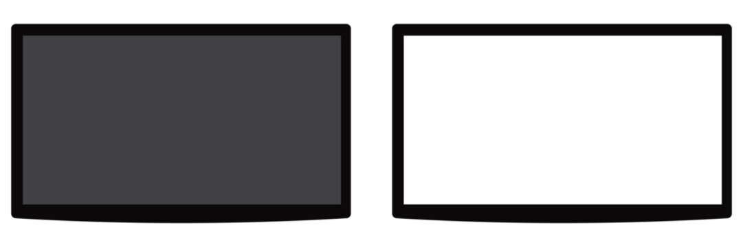 Realistic widescreen LED television mockup with black frame isolated on white background.