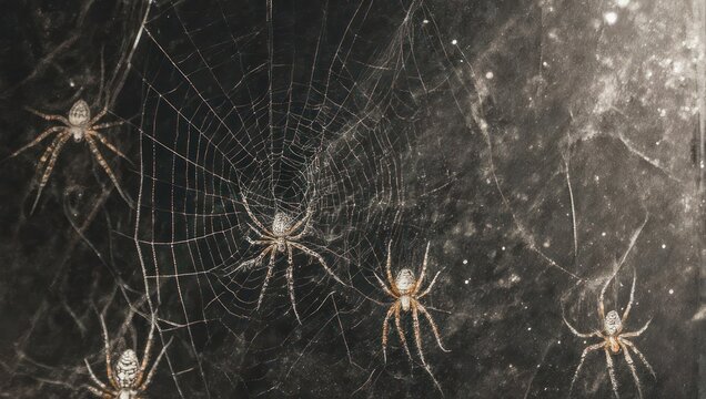 Orb Weaver Spiders on Web in Natural Habitat.
