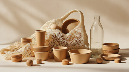 Eco-Friendly Biodegradable Everyday Items &ndash; Zero Waste Lifestyle with Reusable Bag, String Bag and Bottle