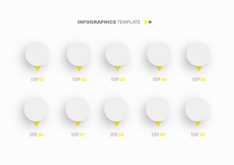 Infographic template with white circles and yellow pointers for data visualization and presentation design.