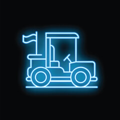 Blue neon sign representing a golf cart on a black background, ideal for a bar or a golf club